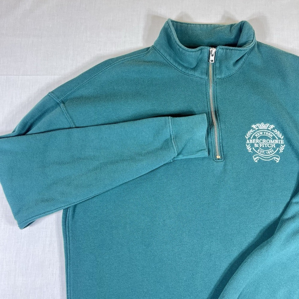 Abercrombie & Fitch Womens Small Teal 1/4 Zip Fleece Sweatshirt Relaxed